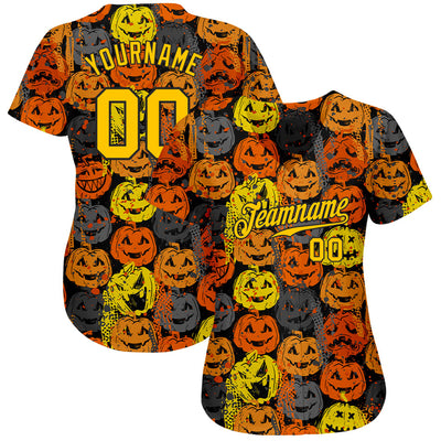 Custom 3D Pattern Halloween Pumpkins Authentic Baseball Jersey - Owls Matrix LTD