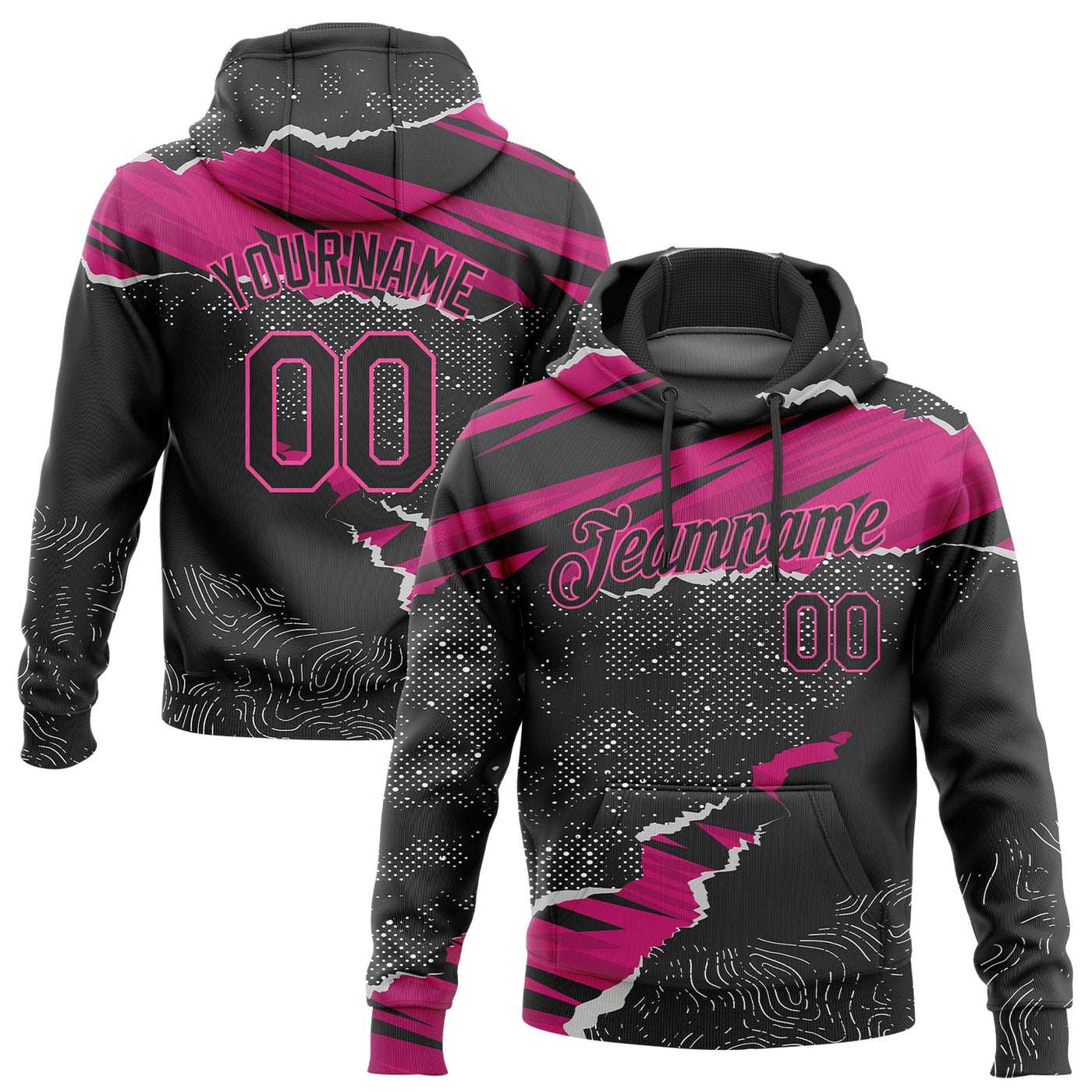 Custom Stitched Pink Black-White 3D Pattern Design Sports Pullover Sweatshirt Hoodie