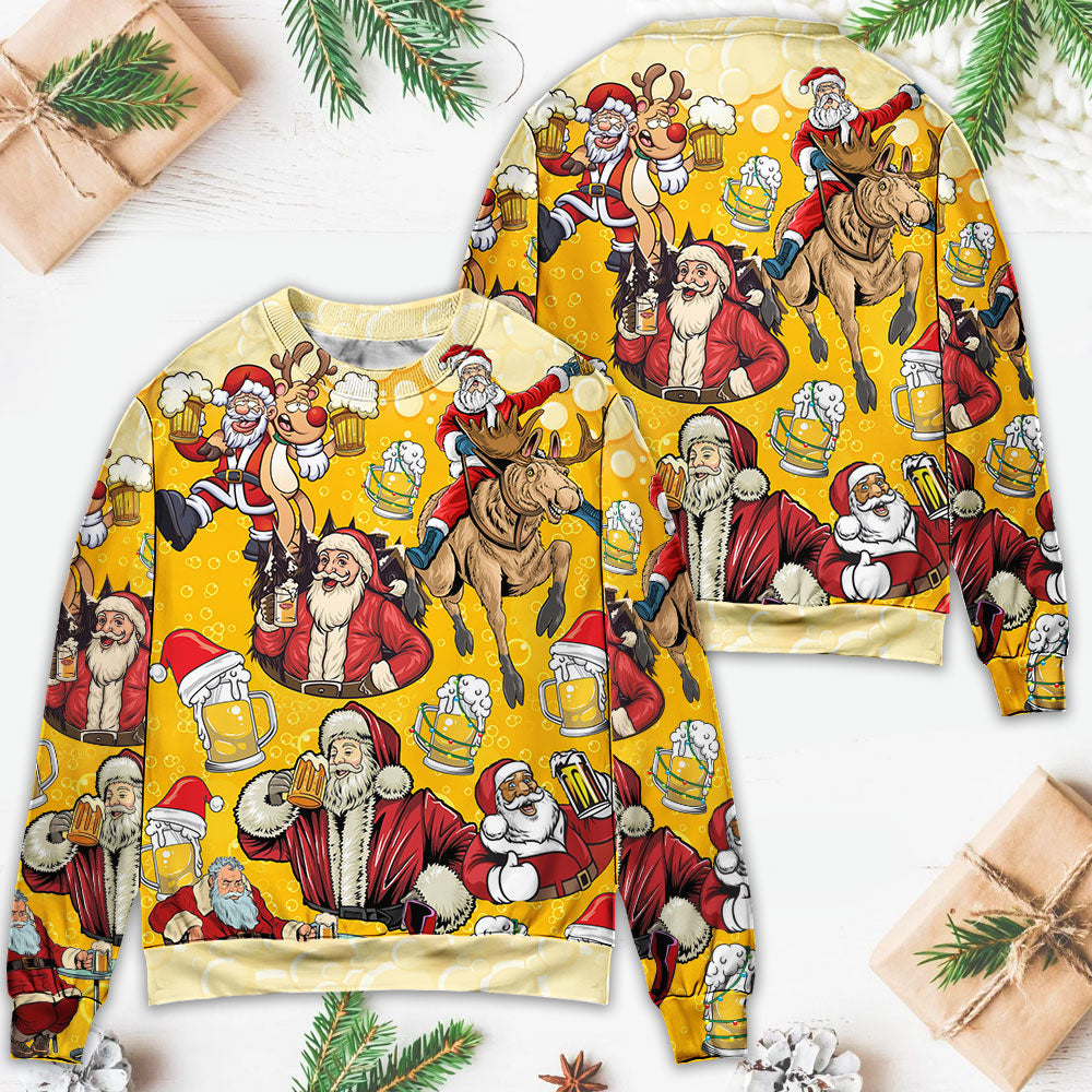 Beer Santa Funny Christmas Merry Xmas - Sweater - Ugly Christmas Sweaters - Owls Matrix LTD