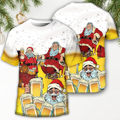 Christmas Santa I Want More Beer - Round Neck T-shirt - Owls Matrix LTD