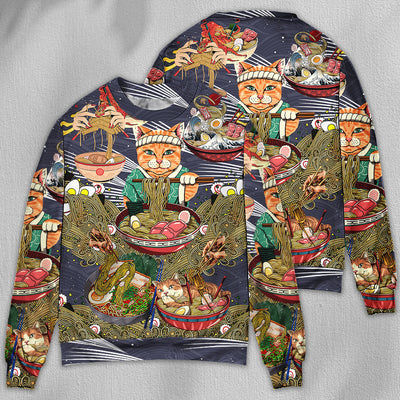 Cat Eating Ramen Lovely - Sweater - Ugly Christmas Sweaters - Owls Matrix LTD