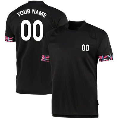 Custom Black And Little Neon Pink Blue - Soccer Uniform Jersey