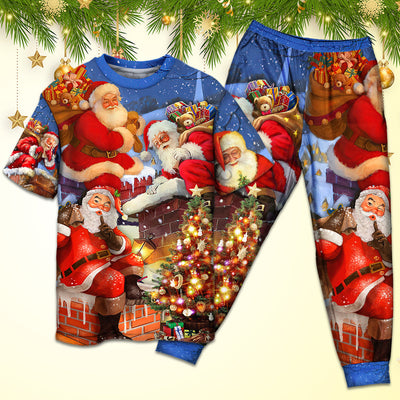 Christmas Up On Rooftop Santa Claus Art Style - Pajamas Short Sleeve - Owls Matrix LTD