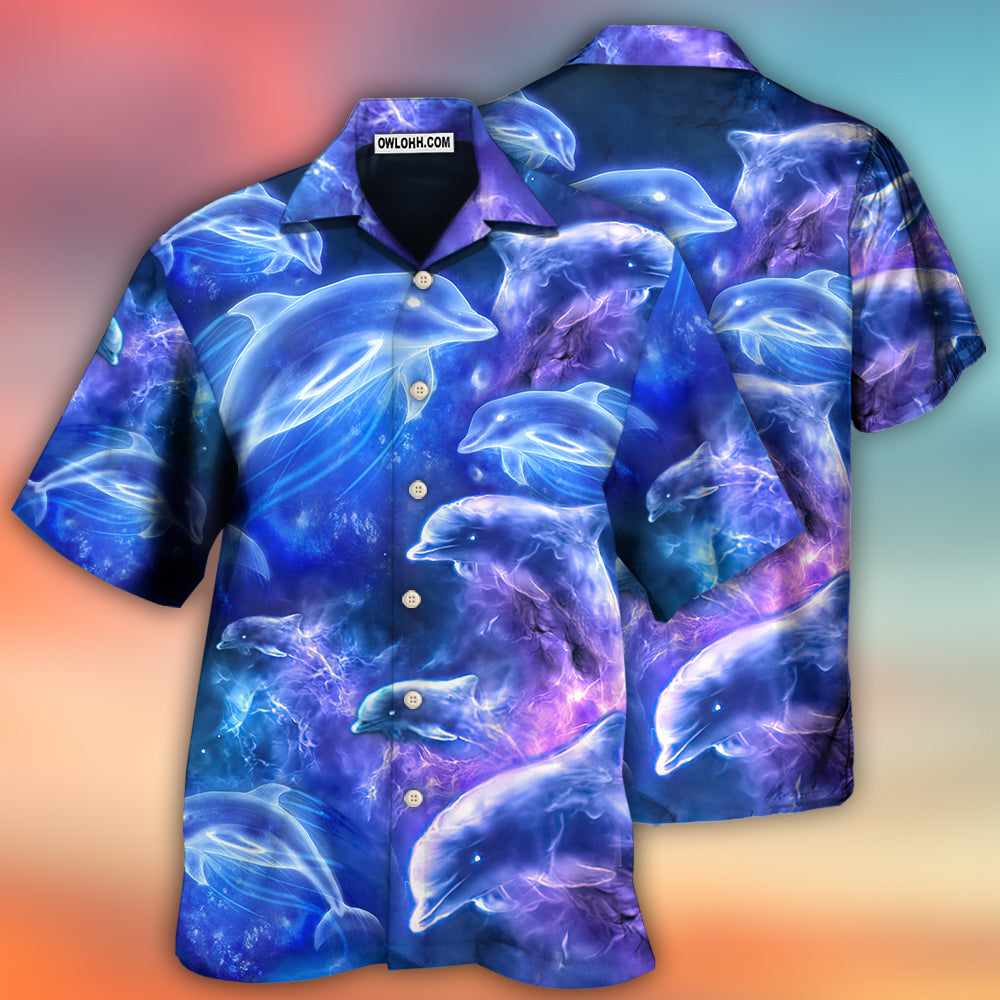Dolphin Galaxy Neon Glow Style - Hawaiian Shirt - Owls Matrix LTD