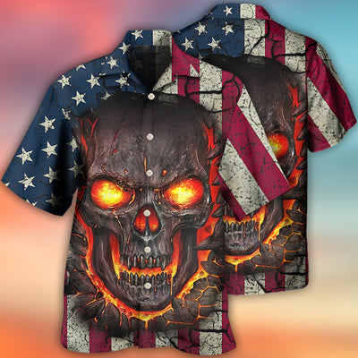 Skull Burning Angry American Flag Vintage - Hawaiian Shirt - Owls Matrix LTD