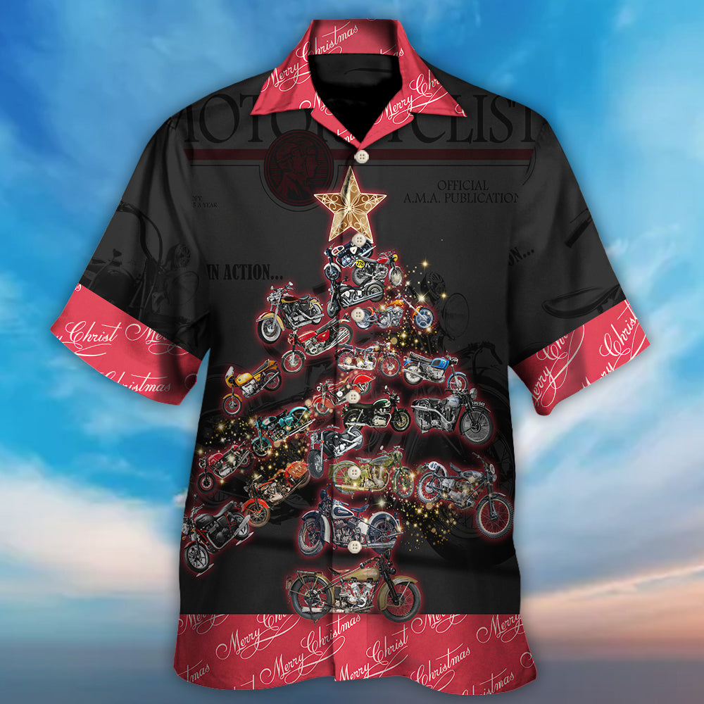 Christmas Motorcycle Tree Retro Style - Hawaiian Shirt - Owls Matrix LTD
