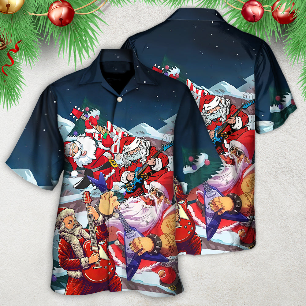 Christmas Santa With Electric Guitar - Hawaiian Shirt - Owls Matrix LTD