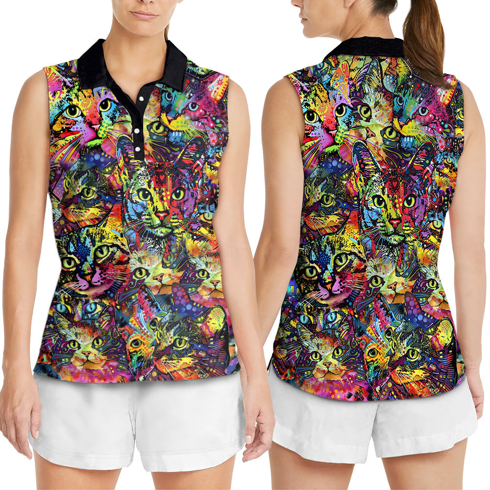 Cat Smile Colorful Style - Women's Polo Shirt - Owls Matrix LTD