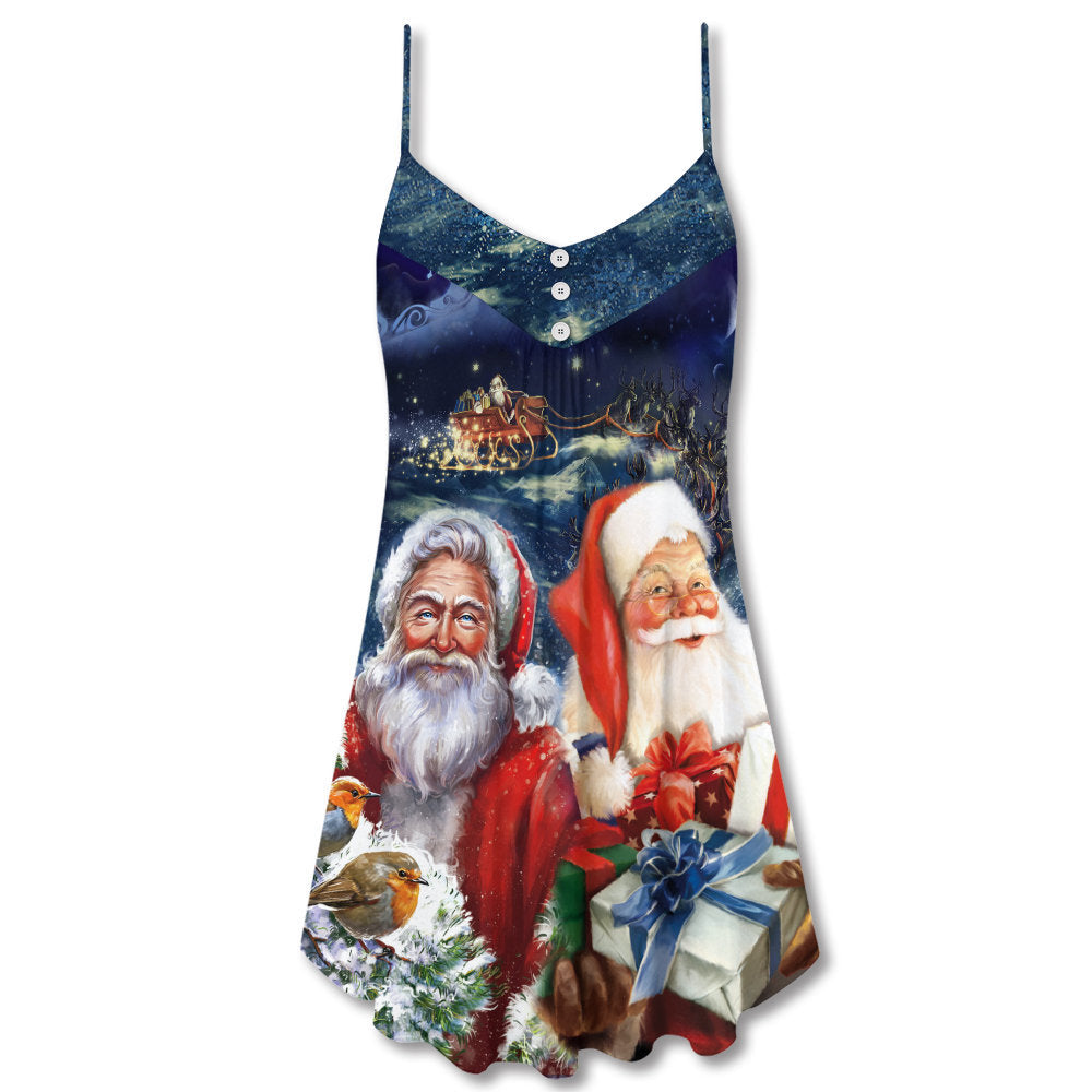 Christmas Santa Claus Snow - V-neck Sleeveless Cami Dress - Owls Matrix LTD