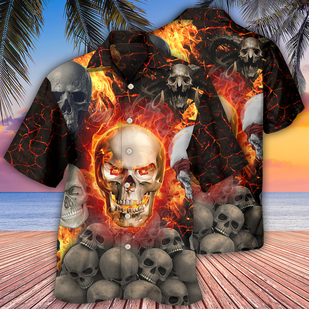 Skull Lava On Fire - Hawaiian Shirt - Owls Matrix LTD