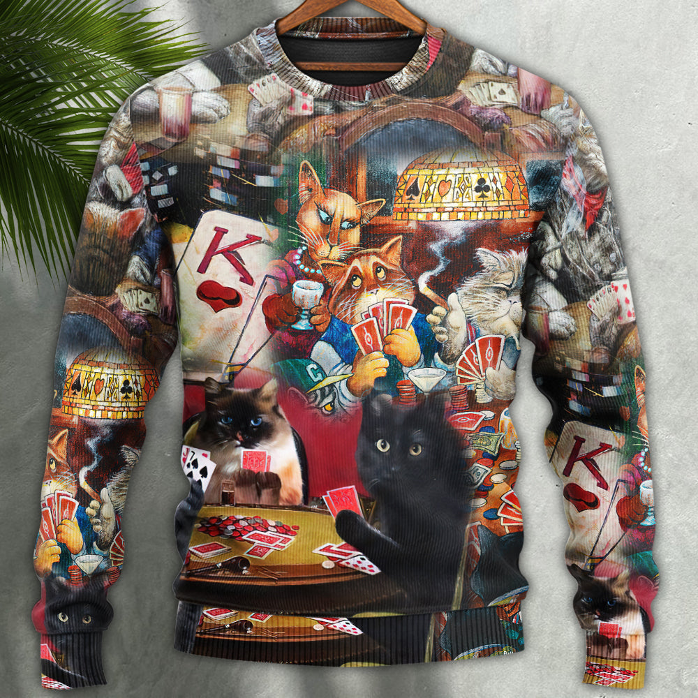 Poker Beautiful Cats Play Poker - Sweater - Ugly Christmas Sweaters - Owls Matrix LTD