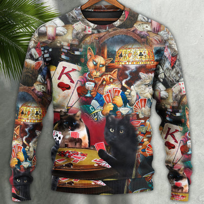 Poker Beautiful Cats Play Poker - Sweater - Ugly Christmas Sweaters - Owls Matrix LTD