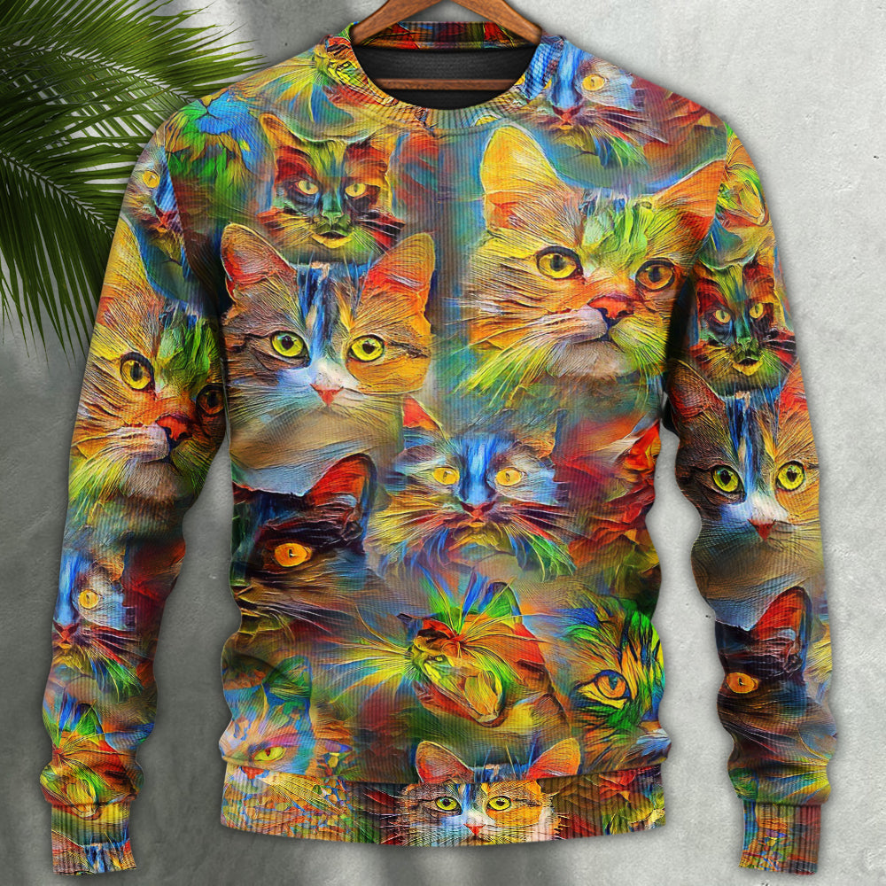 Cat Lovely Amazing Colorful - Sweater - Ugly Christmas Sweaters - Owls Matrix LTD