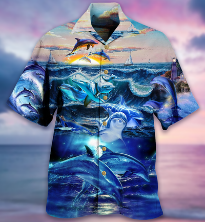 Dolphin Lovely Love Ocean Love Human - Hawaiian Shirt - Owls Matrix LTD