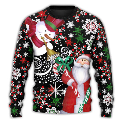 Christmas Sweater / S Christmas Snowyday With Santa And Snowman - Sweater - Ugly Christmas Sweaters - Owls Matrix LTD