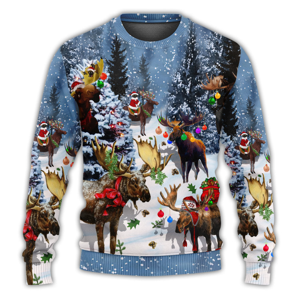 Christmas Sweater / S Moose Merry Christmas Snow - Sweater - Ugly Christmas Sweaters - Owls Matrix LTD