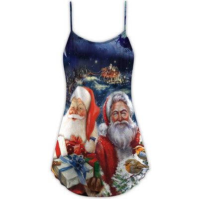 Christmas Santa Claus Snow - V-neck Sleeveless Cami Dress - Owls Matrix LTD