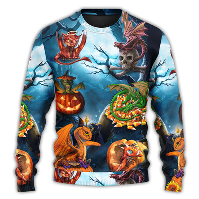 Halloween Dragon Pumpkin Scary Sky Night - Sweater - Ugly Christmas Sweaters - Owls Matrix LTD