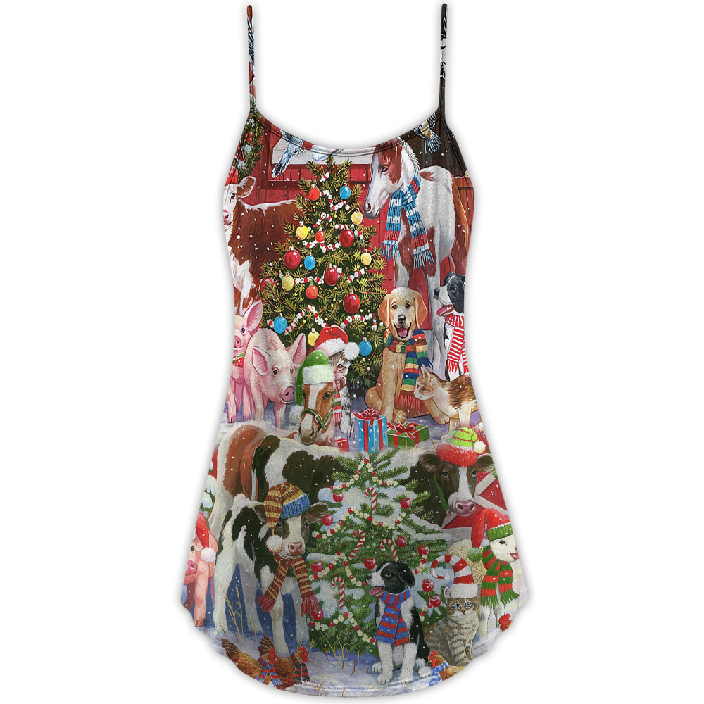 Christmas Farm Animals Happy With Xmas - V-neck Sleeveless Cami Dress - Owls Matrix LTD