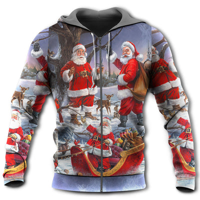 Zip Hoodie / S Christmas Funny Santa Claus Happy Xmas Is Coming Art Style Type - Hoodie - Owls Matrix LTD