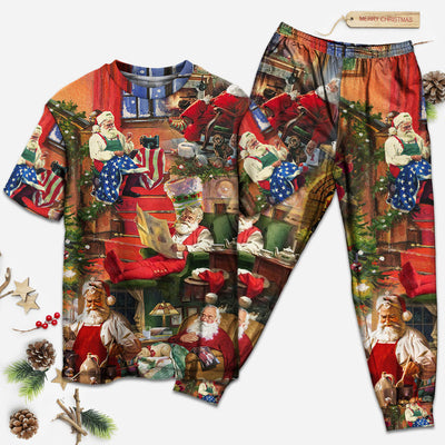 Christmas Santa Claus In Daily Life - Pajamas Short Sleeve - Owls Matrix LTD