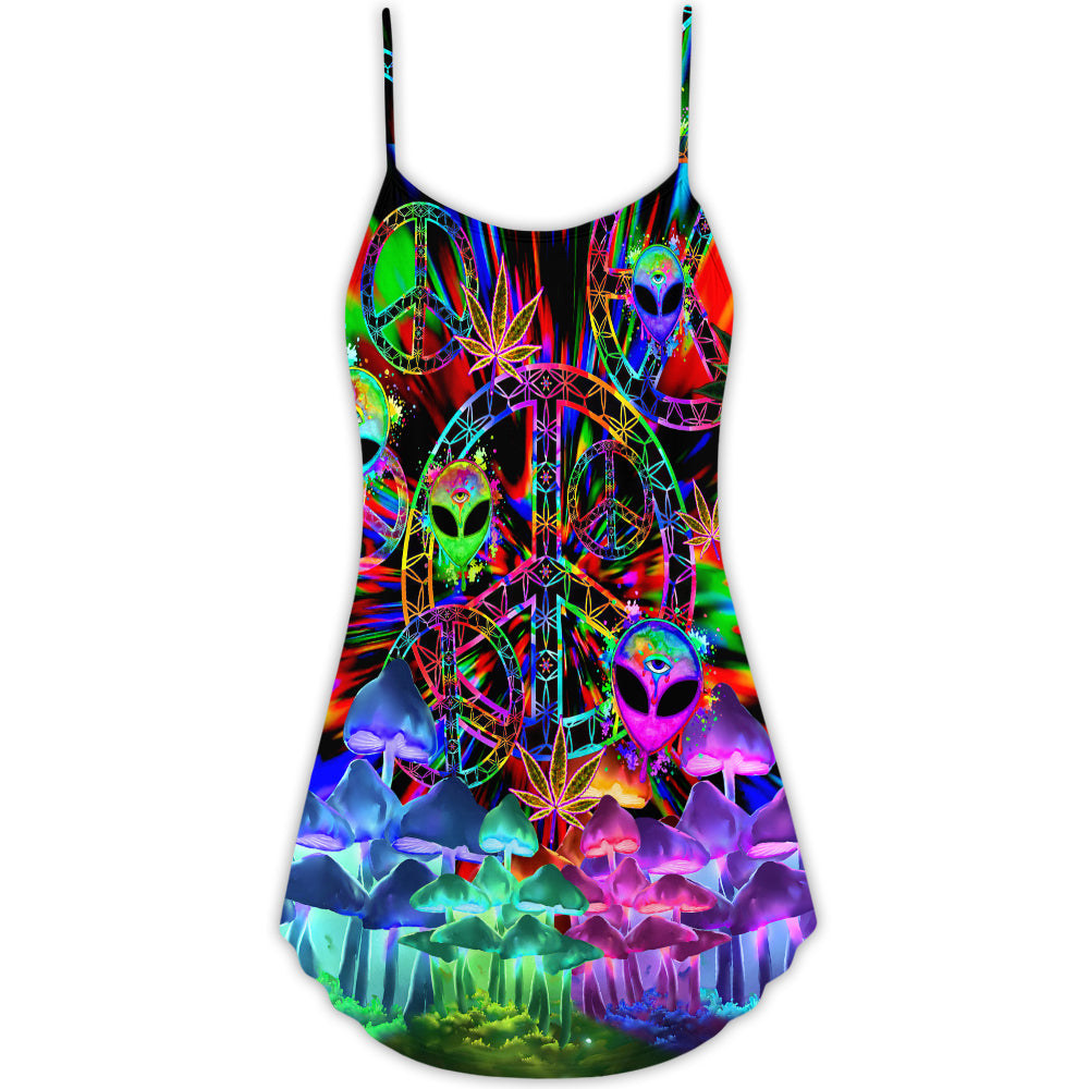 Hippie Alien Peace Color Stunning - V-neck Sleeveless Cami Dress - Owls Matrix LTD