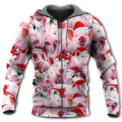 Zip Hoodie / S Christmas Piggies Funny Xmas Is Coming Art Style - Hoodie - Owls Matrix LTD