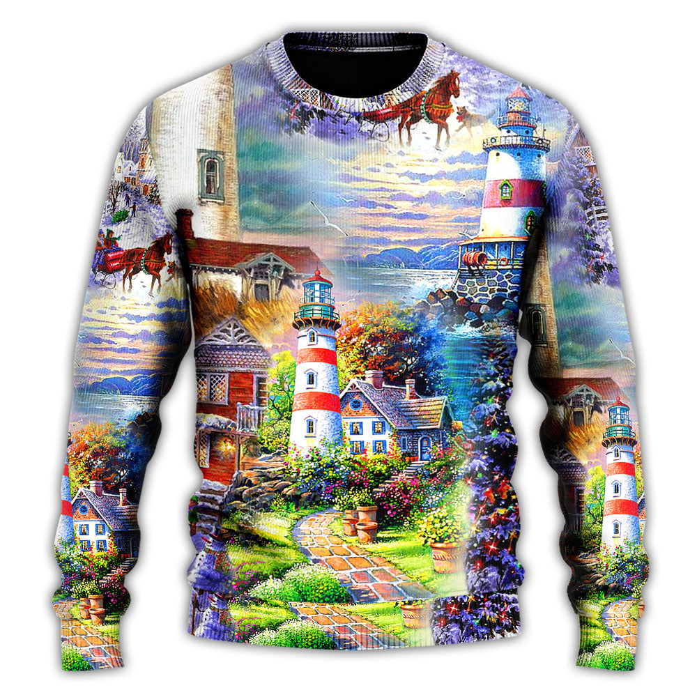 Christmas Sweater / S Lighthouse Christmas Santa Be A Lighthouse - Sweater - Ugly Christmas Sweaters - Owls Matrix LTD