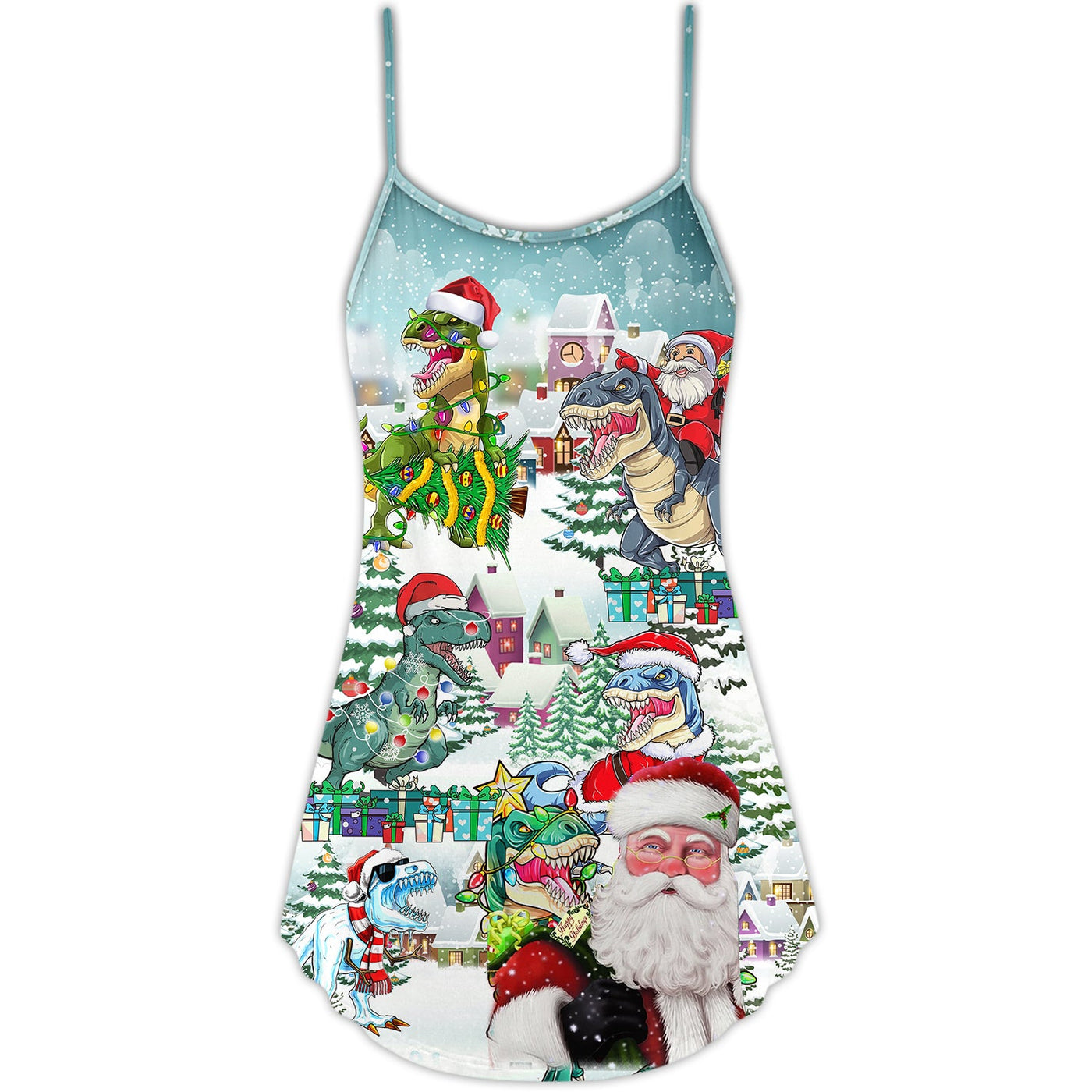 Christmas Have A Roarsome Funny Santa Claus - V-neck Sleeveless Cami Dress - Owls Matrix LTD