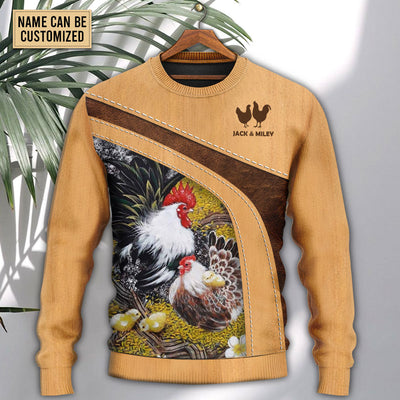 Chicken An Old Rooster And His Cute Chick Personalized - Sweater - Ugly Christmas Sweaters - Owls Matrix LTD
