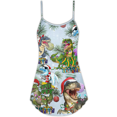 Christmas Dinosaurs And Merry Xmas - V-neck Sleeveless Cami Dress - Owls Matrix LTD