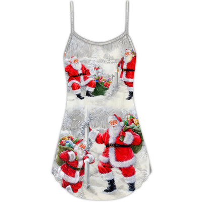 Christmas Santa Is Always With You Art Style - V-neck Sleeveless Cami Dress - Owls Matrix LTD