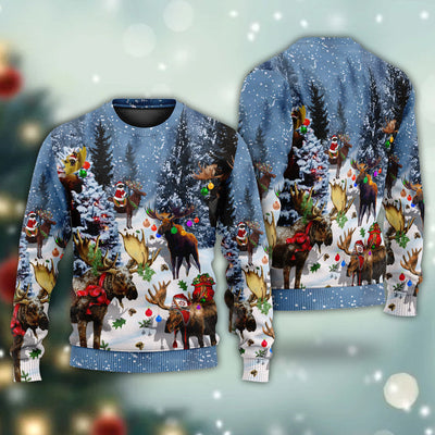 Moose Merry Christmas Snow - Sweater - Ugly Christmas Sweaters - Owls Matrix LTD