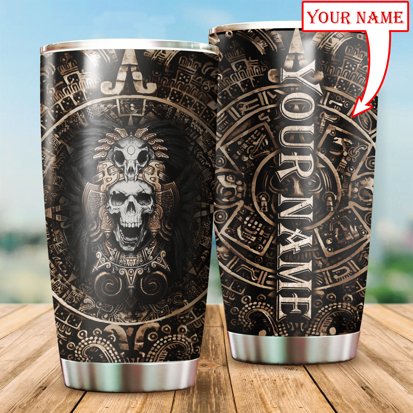 Aztec Skull Mexico Personalized - Tumbler - Owls Matrix LTD