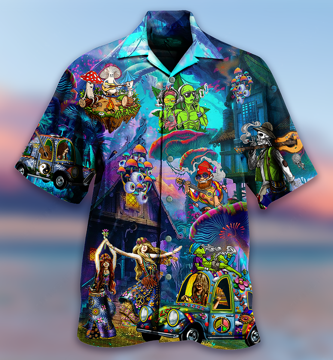 Hippie Alien Skull Peace Life - Hawaiian Shirt - Owls Matrix LTD
