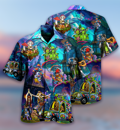 Hippie Alien Skull Peace Life - Hawaiian Shirt - Owls Matrix LTD