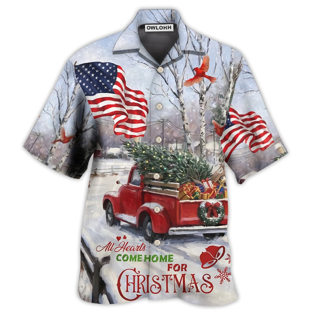 Hawaiian Shirt / Adults / S Truck All Hearts Come Home For Christmas Truck With Cardinal And Snow - Hawaiian Shirt - Owls Matrix LTD