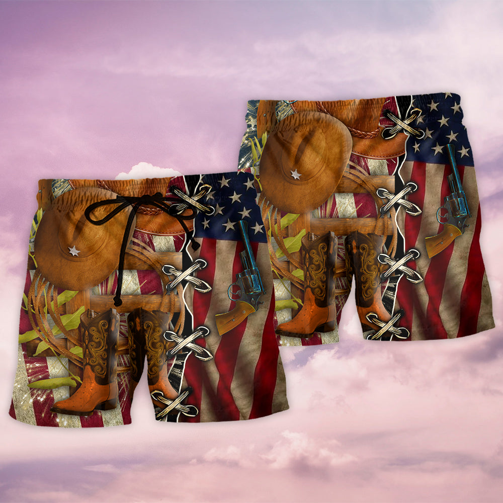 Cowboy Independence Day American Patriotism - Beach Short - Owls Matrix LTD