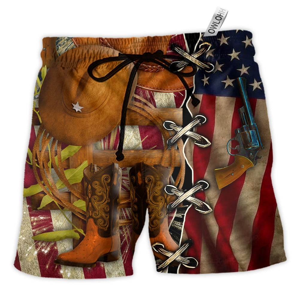 Beach Short / Adults / S Cowboy Independence Day American Patriotism - Beach Short - Owls Matrix LTD