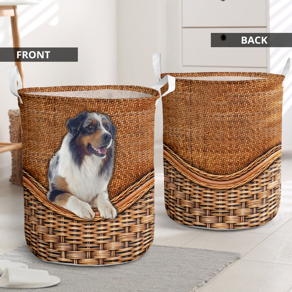 Australian shepherd dog rattan teaxture - Laundry basket - Owls Matrix LTD