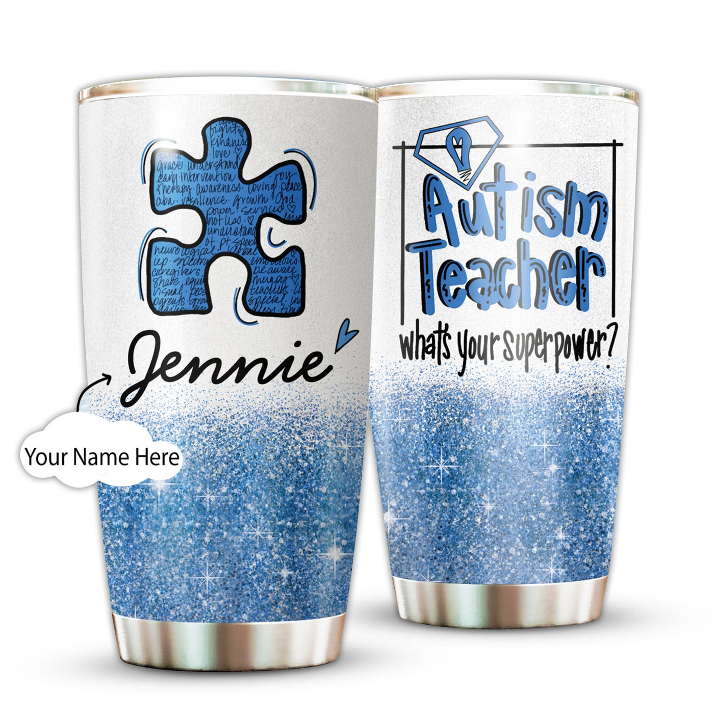 20OZ Autism Teacher In Blue Personalized - Tumbler - Owls Matrix LTD