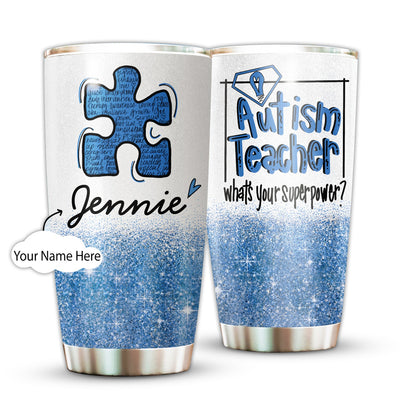 20OZ Autism Teacher In Blue Personalized - Tumbler - Owls Matrix LTD