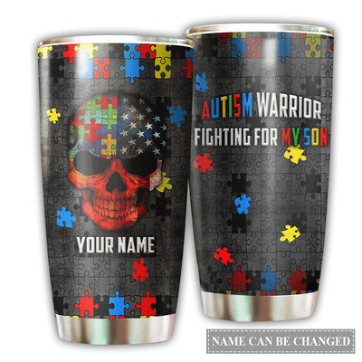 20OZ Autism Warrior Warrior Fighting For My Son Personalized - Tumbler - Owls Matrix LTD