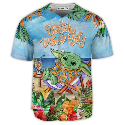 Cartoon Baby Yoda Beach Vibes Only - Baseball Jersey