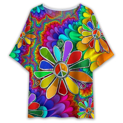 S Hippie Flower Colorful Style - Women's T-shirt With Bat Sleeve - Owls Matrix LTD