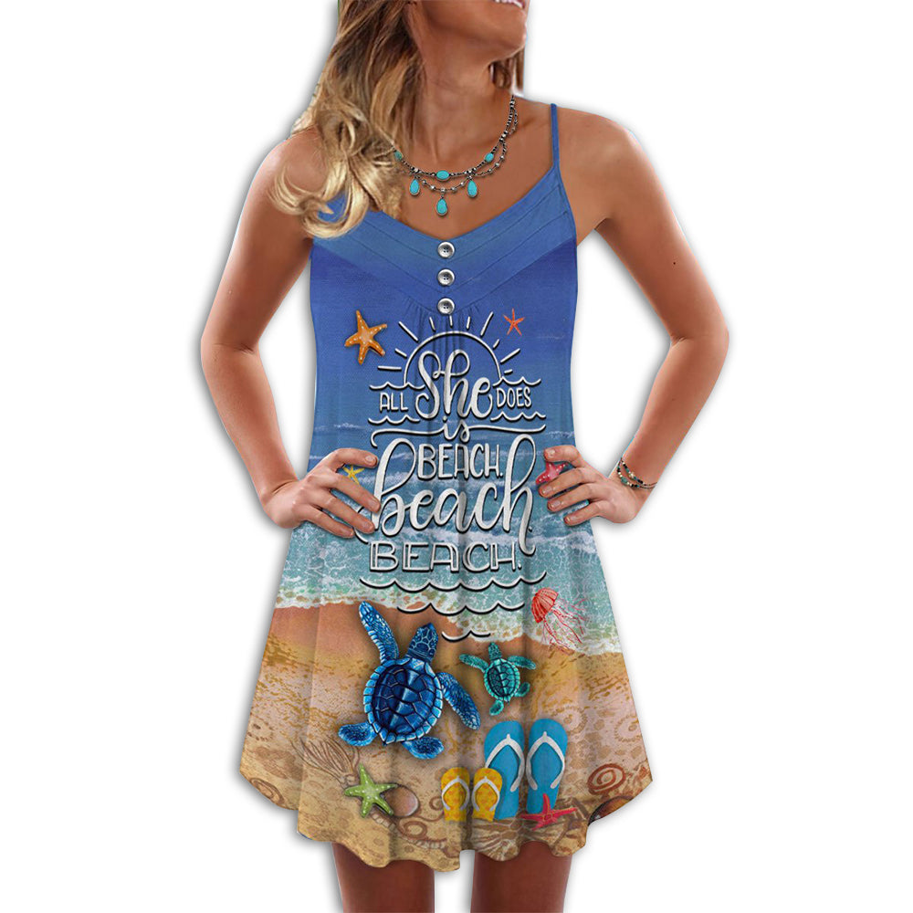 Beach All She Love With Turtle - Summer Dress - Owls Matrix LTD