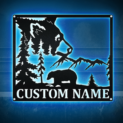 Bear Walking Alone On The Moutain Personalized - Led Light Metal - Owls Matrix LTD