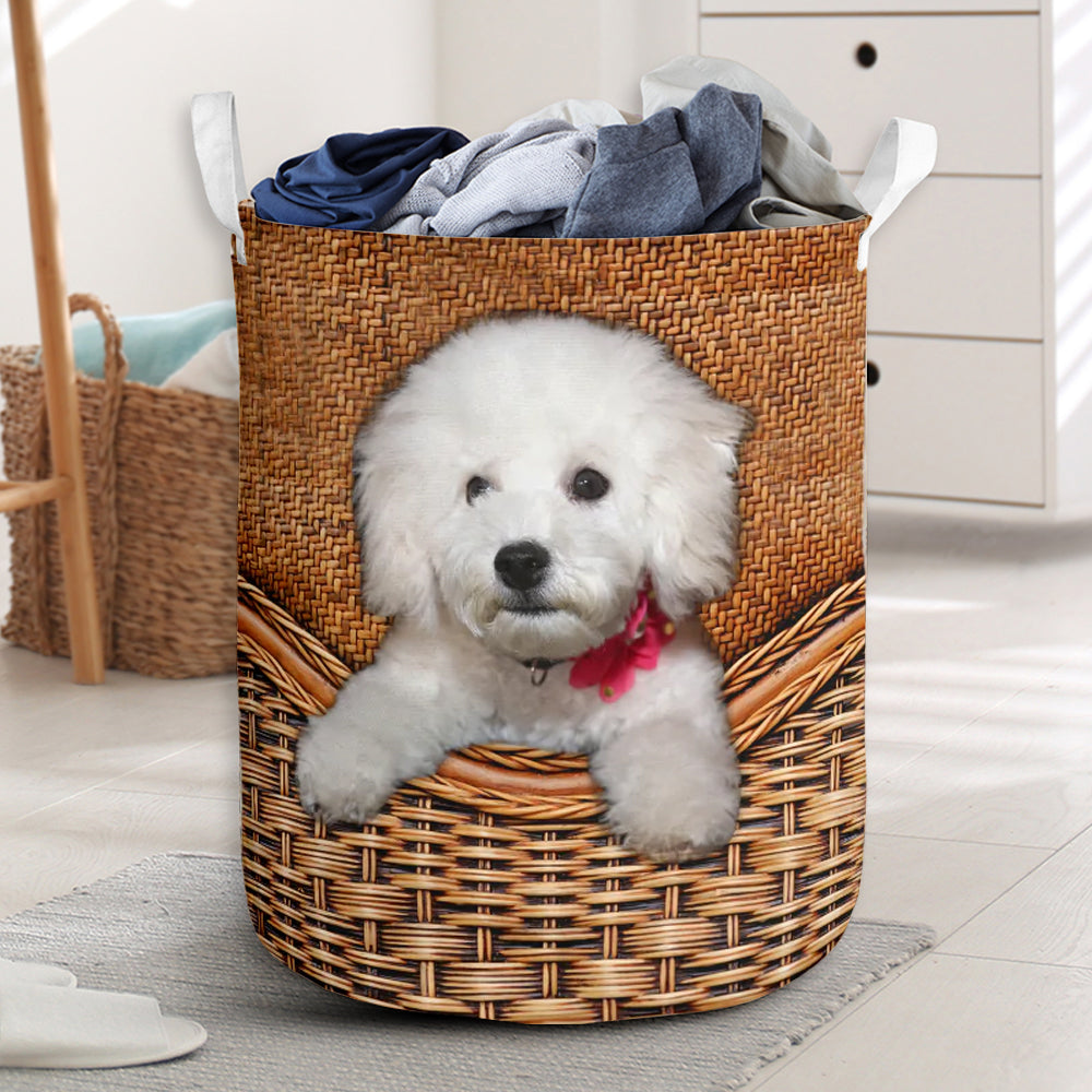 Bichon Frise Dog Rattan Teaxture - Laundry Basket - Owls Matrix LTD