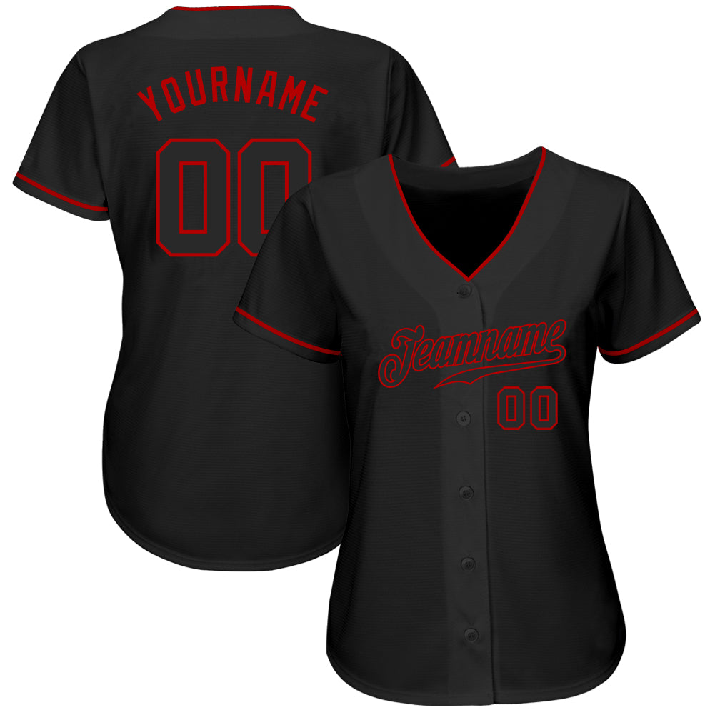 Custom Black Black-Red Authentic Baseball Jersey - Owls Matrix LTD