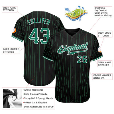 Custom Black Kelly Green Pinstripe Kelly Green-White Authentic Baseball Jersey - Owls Matrix LTD